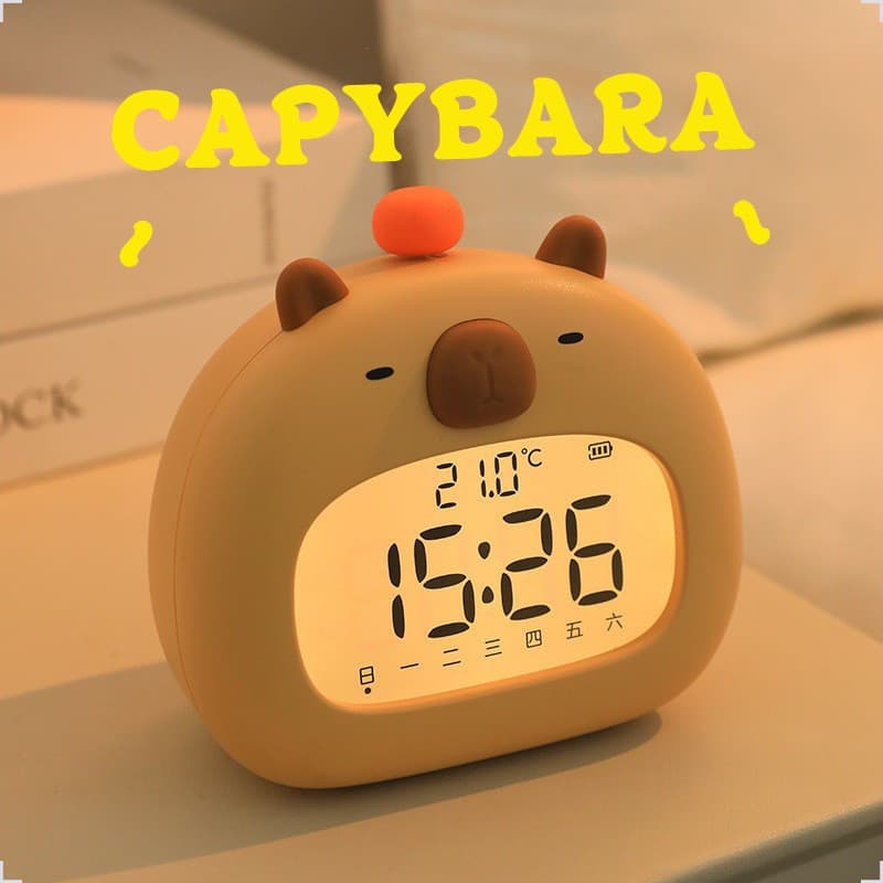 Relógio Despertador Infantil Sem Fio Capybara, Relógio Digital Simples com Alarme Sonoro e Luz Noturna Ajustável 1OVO TN