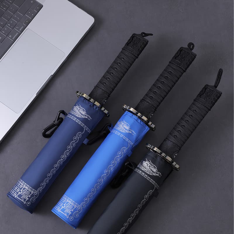Antigo Samurai guarda-chuva Tri-Fold faca lidar com Anime dobrável guarda-chuva automático Retro único Umbr