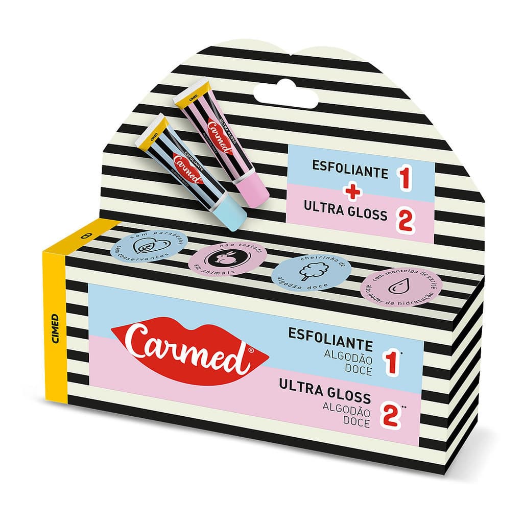 Tratamento labial - Carmed SOS Lábios Algodão Doce - Esfoliante 10g + Ultra Hidratação Gloss 10g