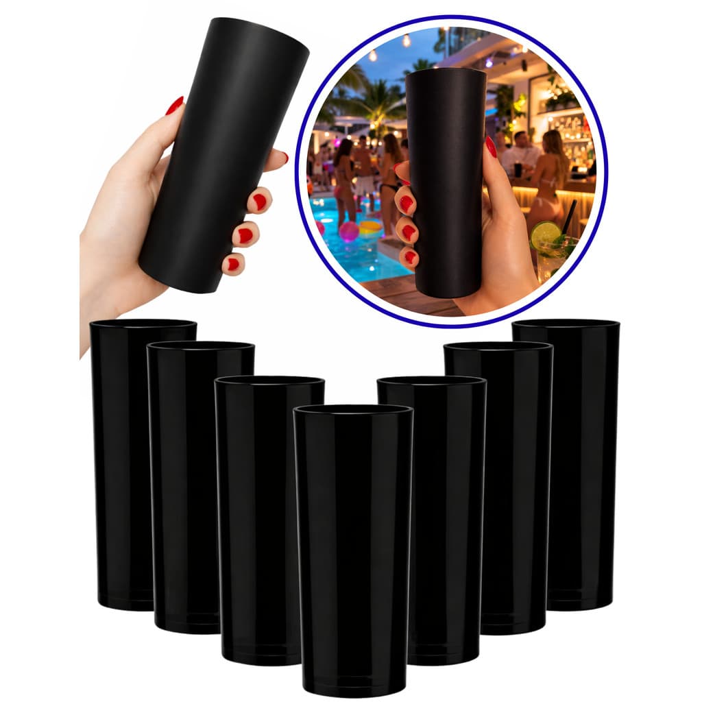 KIT 50 COPOS LONG DRINK 350ML LISO PRETO PARA PERSONALIZAR ADESIVAR FESTAS EVENTOS