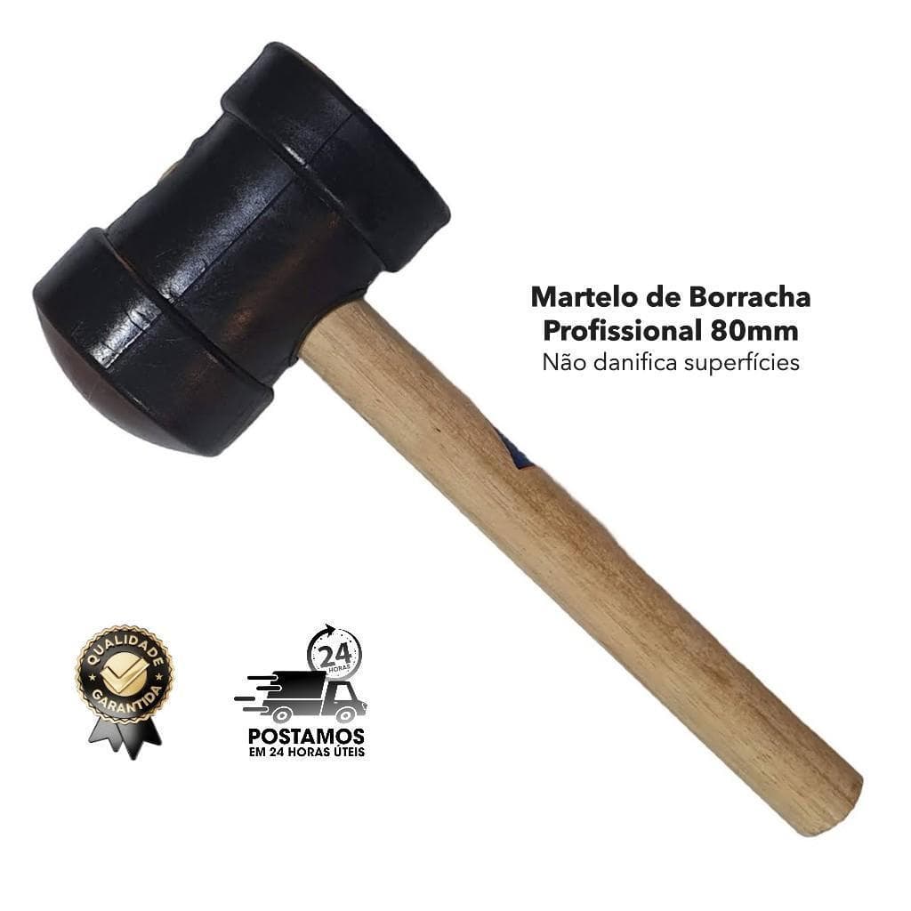 Martelo de Borracha 80mm Profissional Adelbor MT80 Cabo de Madeira, Borracharia, Cerâmica e Mecânica