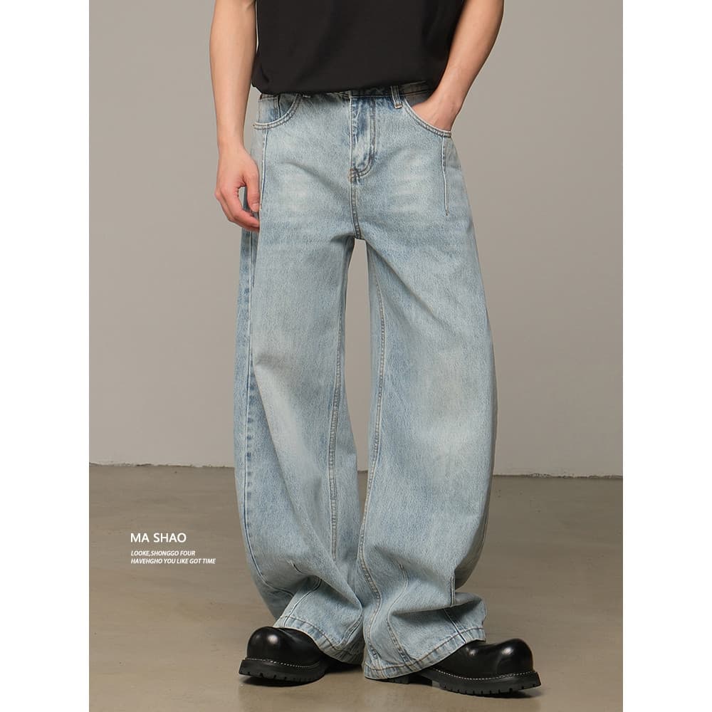 American High Street cleanfit Bambu Angustiado Machete Jeans Homens Mulheres Unissex Reto Levemente Contorno Calças Comp