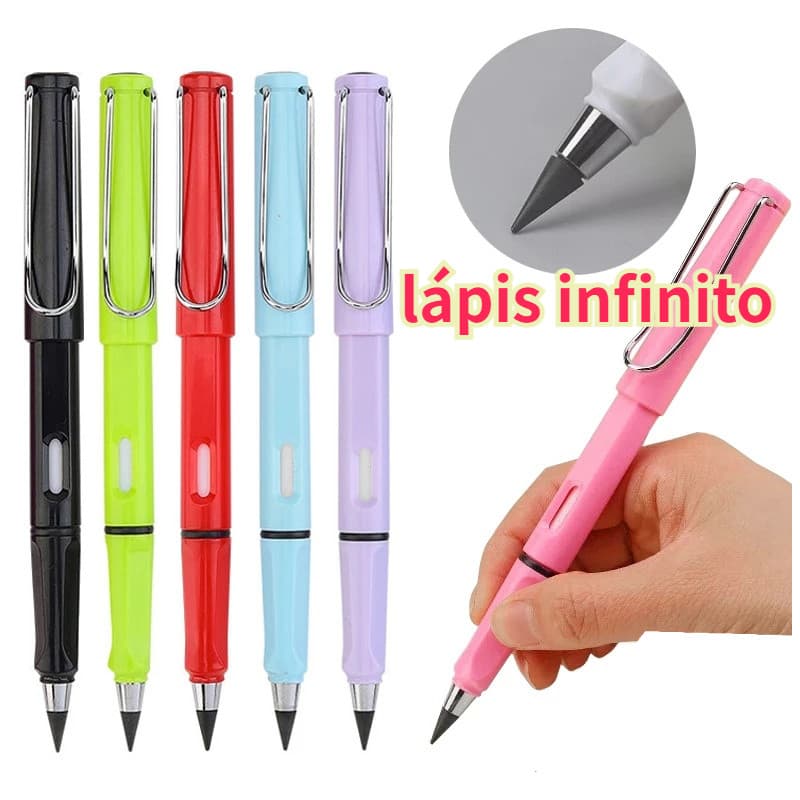 Kit 6/12 Lápis Infinito eterno escrita ilimitada Cor Preta com Borracha Sem Apontar Papelaria Escola