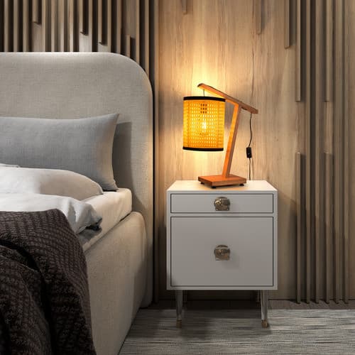 Abajur D Mesa Aurora P Quarto Luxo Decoração Palha Sintética Madeira Palha C/marrom 127/220v