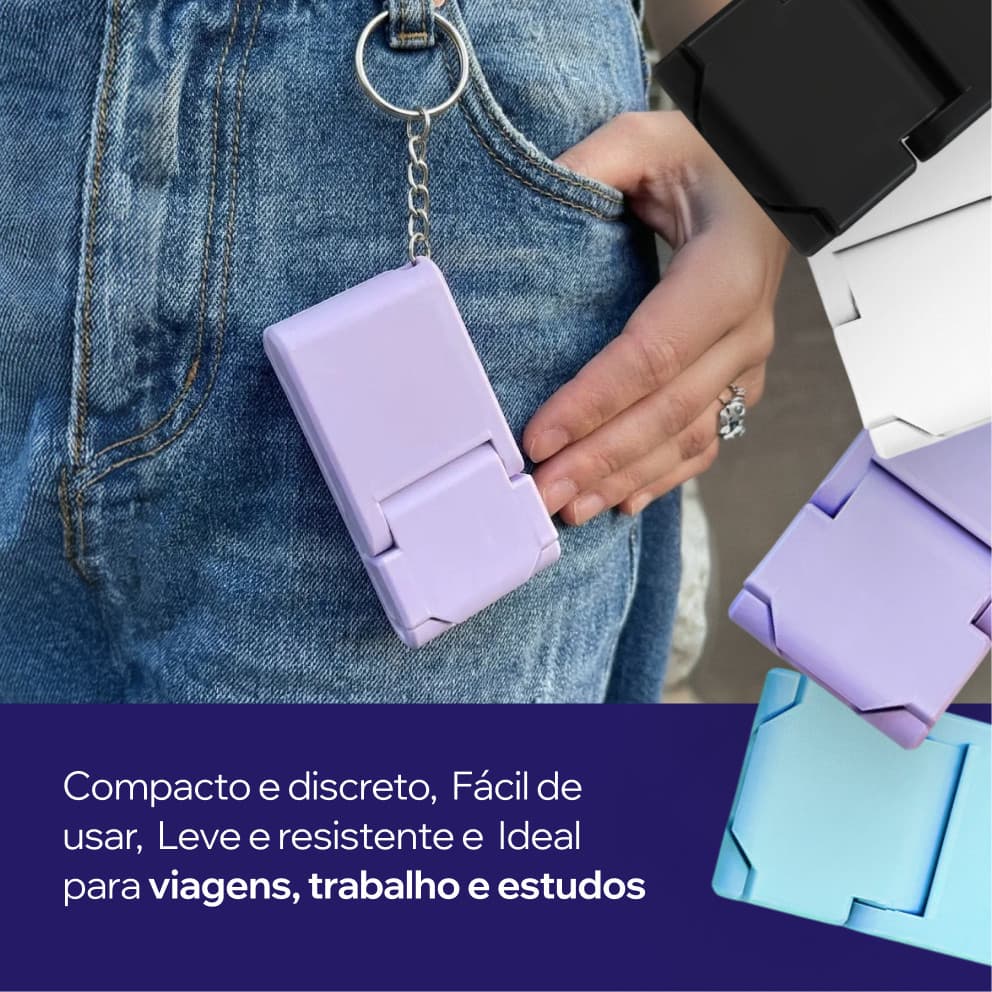 Suporte Celular Portátil Dobrável Chaveiro Compacto Resistente Universal Personalizado