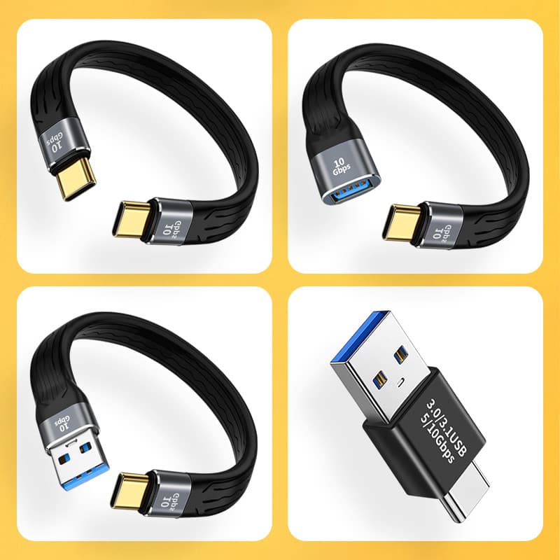 Cabo de dados macho tipo c Porta fêmea USB3.0 Cabo plano curto Conversor TPC duplo Carregamento de cabeça fêmea Transfer