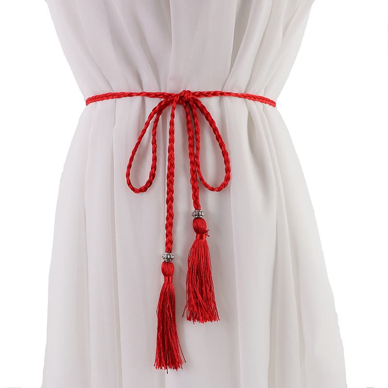 Simples estilo étnico decorativo cinto fino feminino Hanfu antigo bandana Hairband mão-tecido borla cintura corda com sa