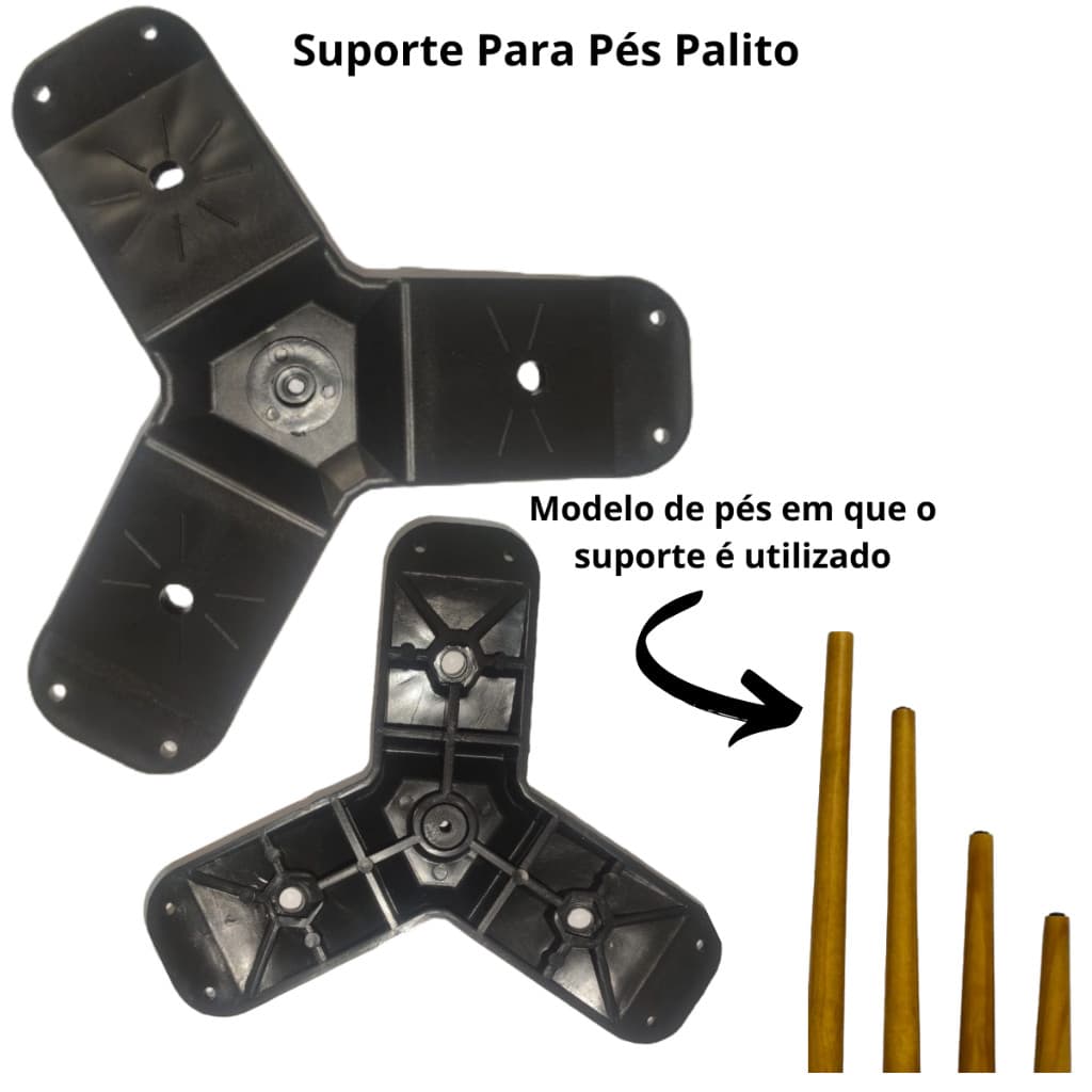Suporte Central Triplo para Mesa Lateral Pé Palito Plástico Injetado Reforçado