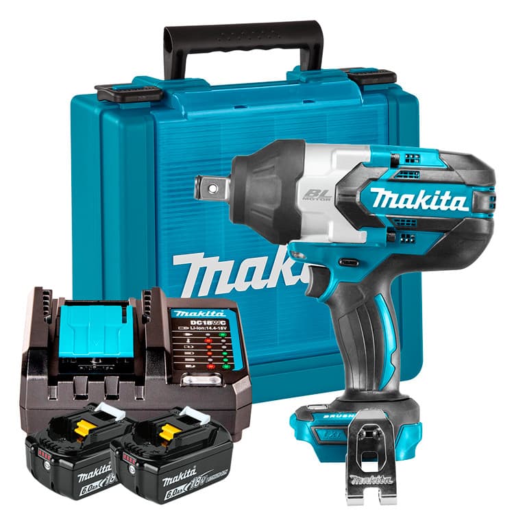 Chave de Impacto 3/4" a Bateria 18V LXT Makita DTW1001Z + Kit Energia 2 Baterias 6Ah + Carregador + Maleta KITMAK1860B