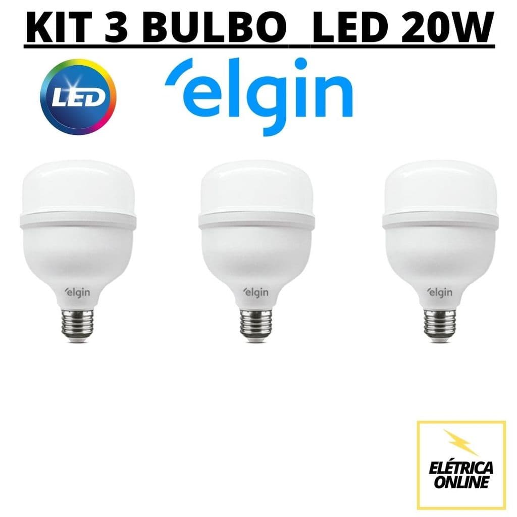 KIT 3 Lâmpada Bulbo LED 20w A60 6500K BRANCO FRIO - ELGIN