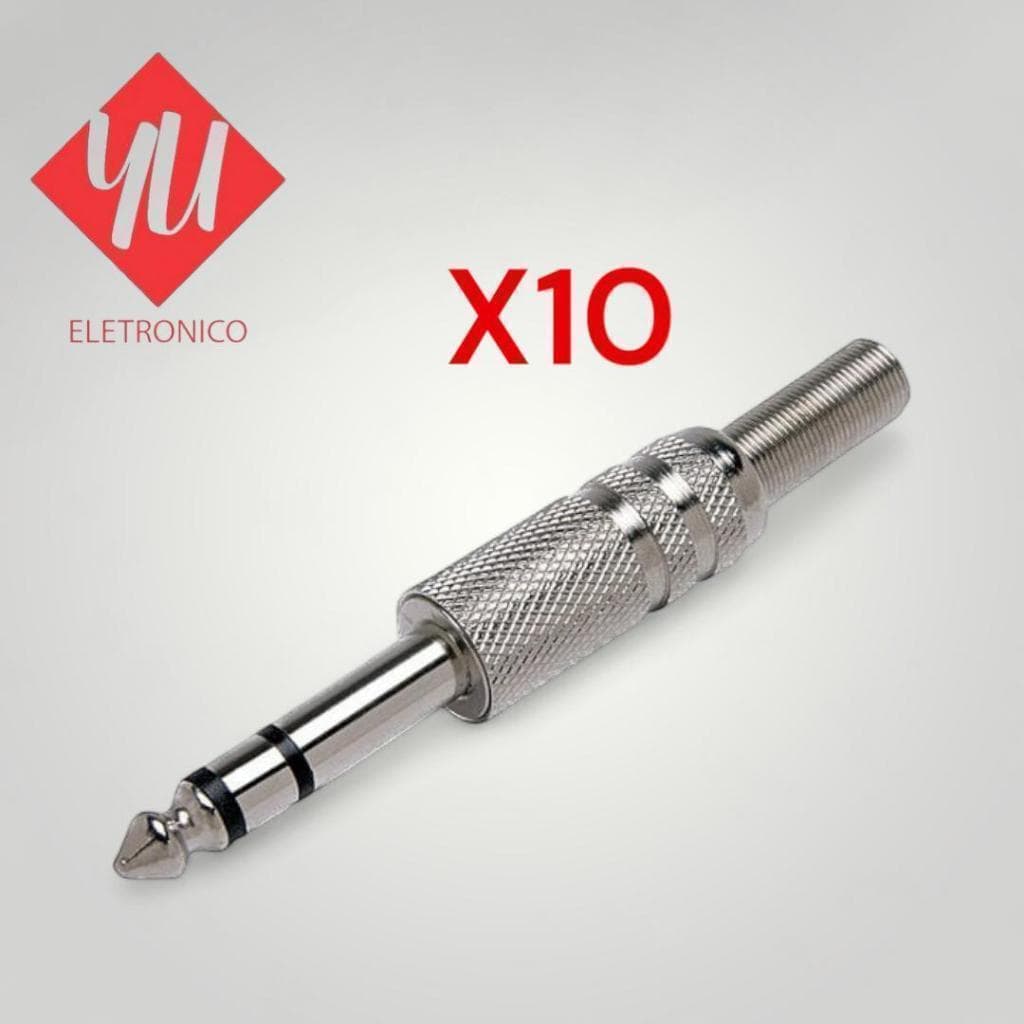 kit 10 conector p10 com mola stereo