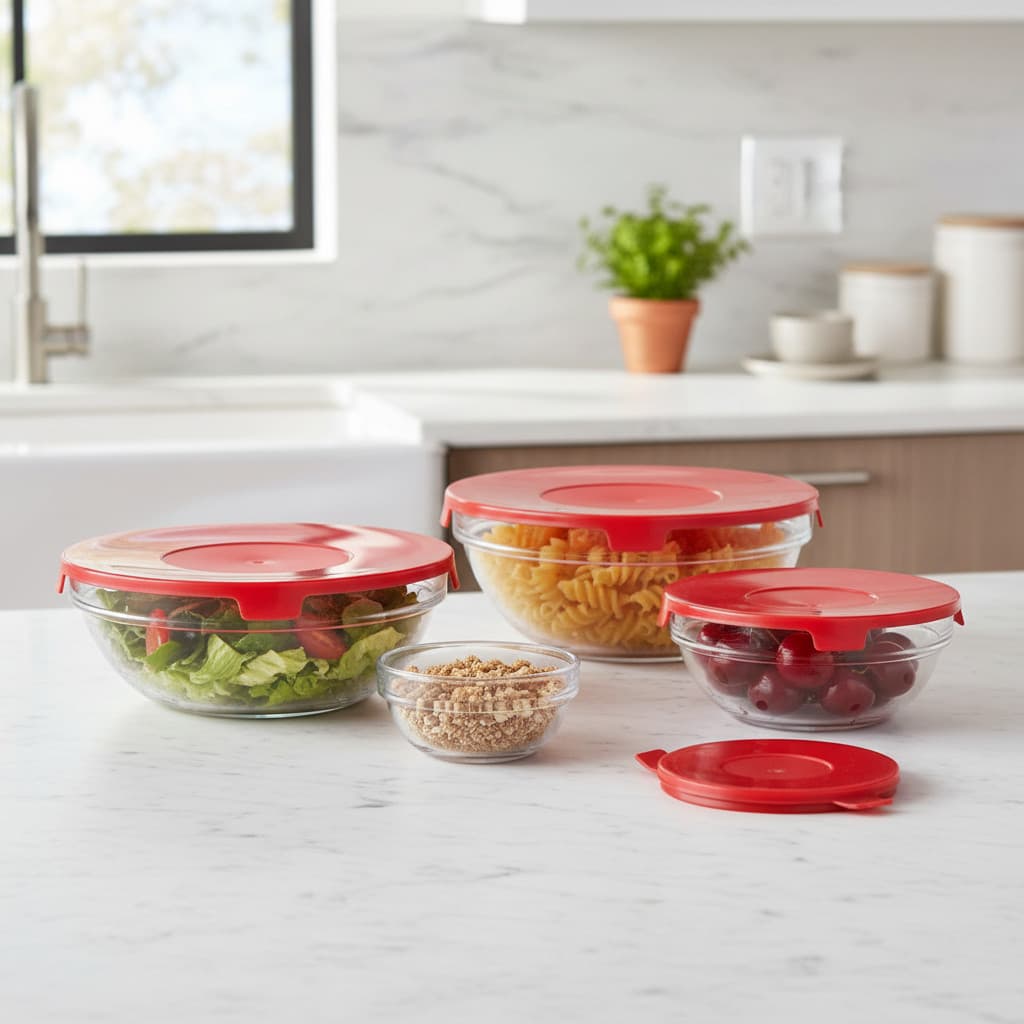 Conjunto Potes de Vidro com Tampa 5 Peças Herméticos Cozinha Marmita Conservação Alimentos Empilhável Resistentes