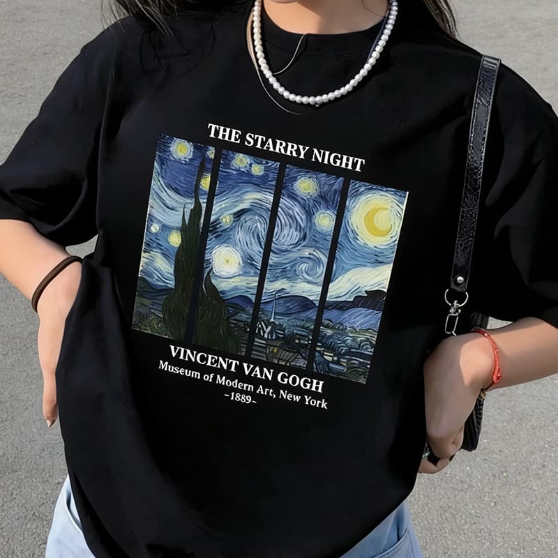 Camiseta Unissex de 100% Algodão, Estampa de Obra de Arte Van Gogh, Ideal para Looks Descontraídos e Verão