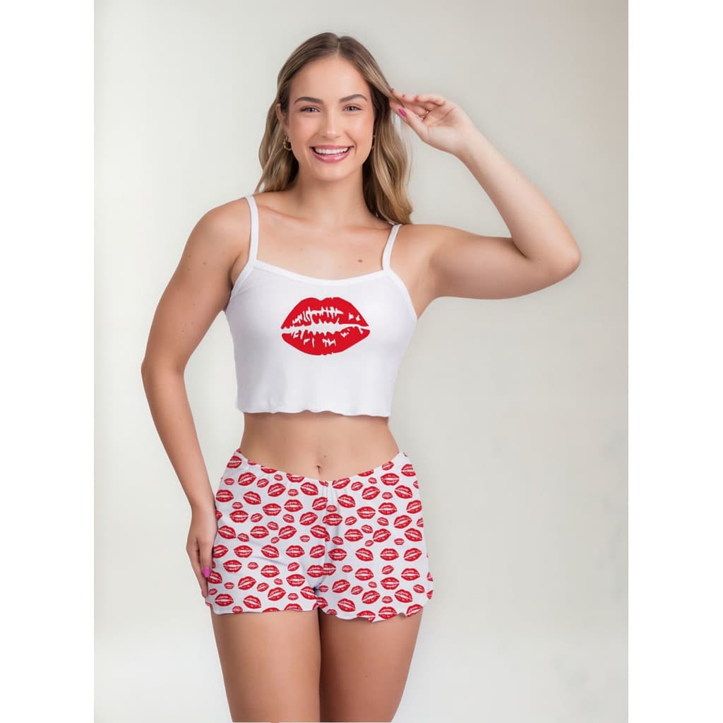 Pijama Curto Adulto Feminino Blusa  E Short Doll Virginia
