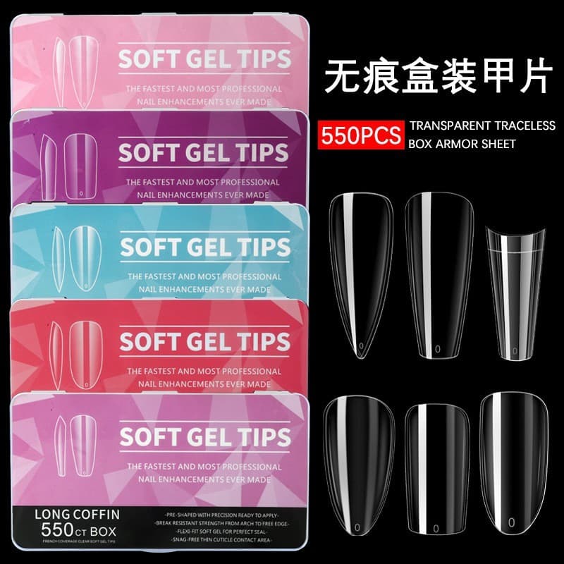 Unhas de Manicure 550 peças, não-marcação, transparente, gota de água, unhas trapezoidais, amêndoa Oval, unhas completas