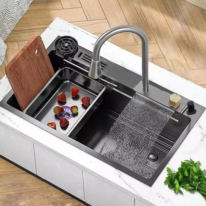 Luxo de alta qualidade cachoeira pia copo torneira Kit aço inoxidável pia da cozinha/mangueira torneira conjunto complet
