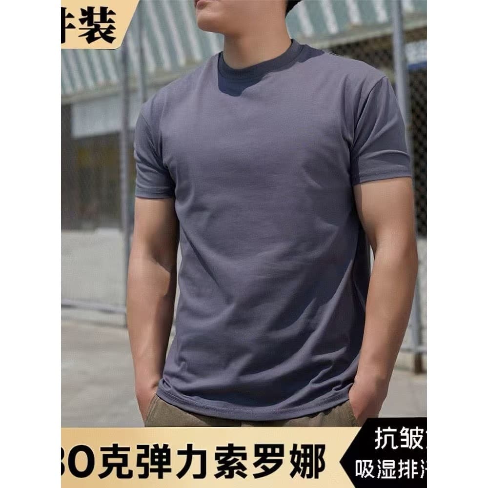 Cinza masculino esportes Fitness terno verão punhos pesados de manga curta americano High Street mostrando músculos Form