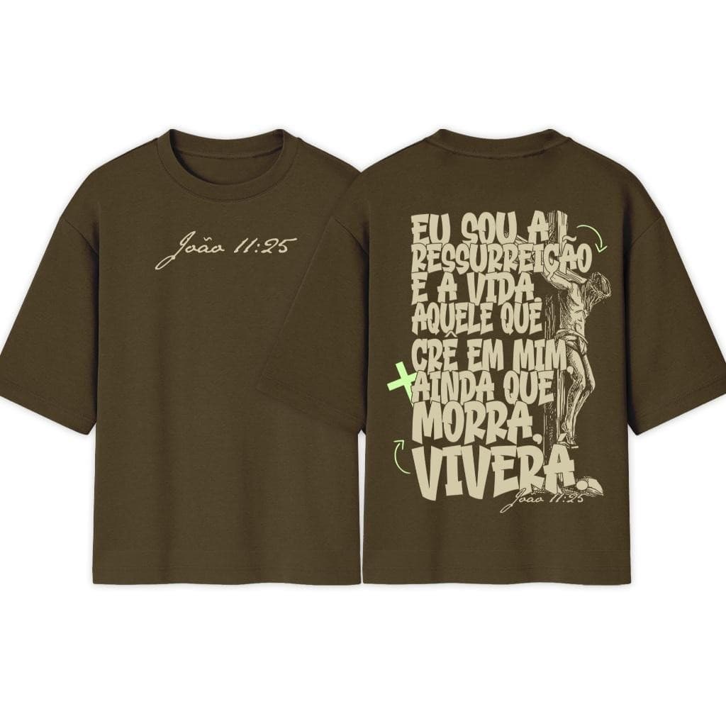 [Camiseta Premium em Algodão Puro]CC Camiseta Oversized Pleroma Cristã com estampa Eu Sou a Ressureição e a Vida Exclusi