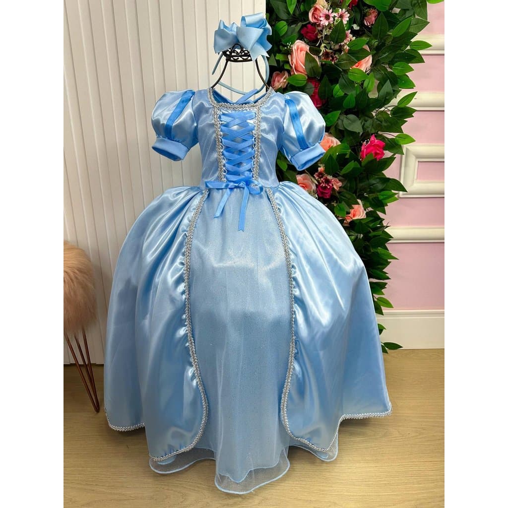 Fantasia Princesa Cinderela Modelo 2 Azul Fantasia, Festa Fantasia