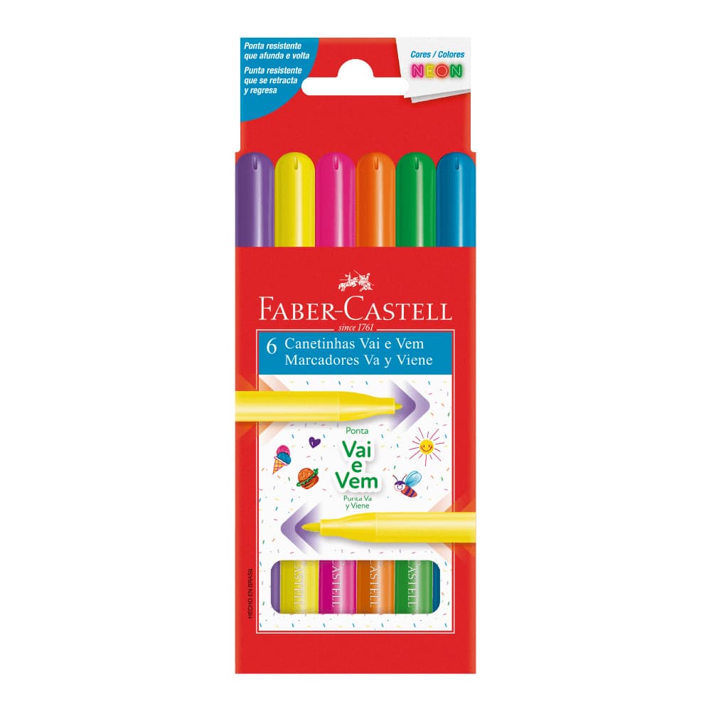 Canetinha Vai e Vem Faber Castell 6 Cores Afunda e Volta Volta As Aulas