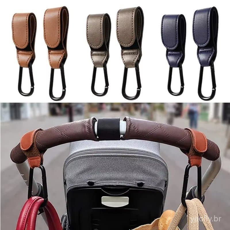 Gancho para Carrinho de Bebê, Bolsa de Fraldas de Couro PU, Bolsa de Armazenamento Ajustável, Suprimentos Essenciais par