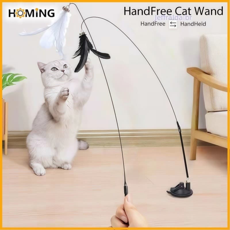 Ventosa Gato Teaser Brinquedo Com Sino Penas Varinha Interativa Engraçado De Cabo Longo Para Gatos
