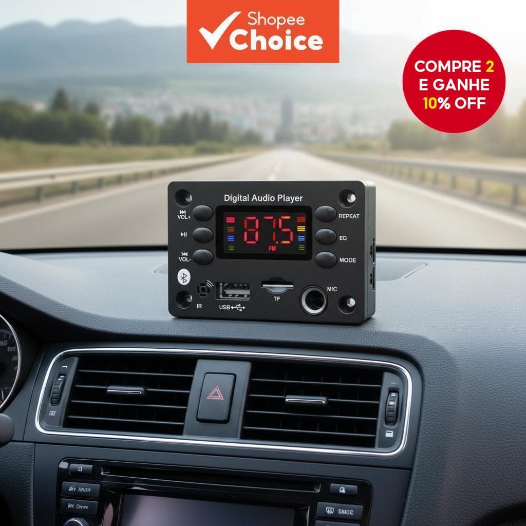 Bluetooth 5.0 Audio Automotivo MP3 Player, USB TF FM Rádio, Microfone Hands-free, Suporta MP3 WMA WAV APE, DC 5V 12V