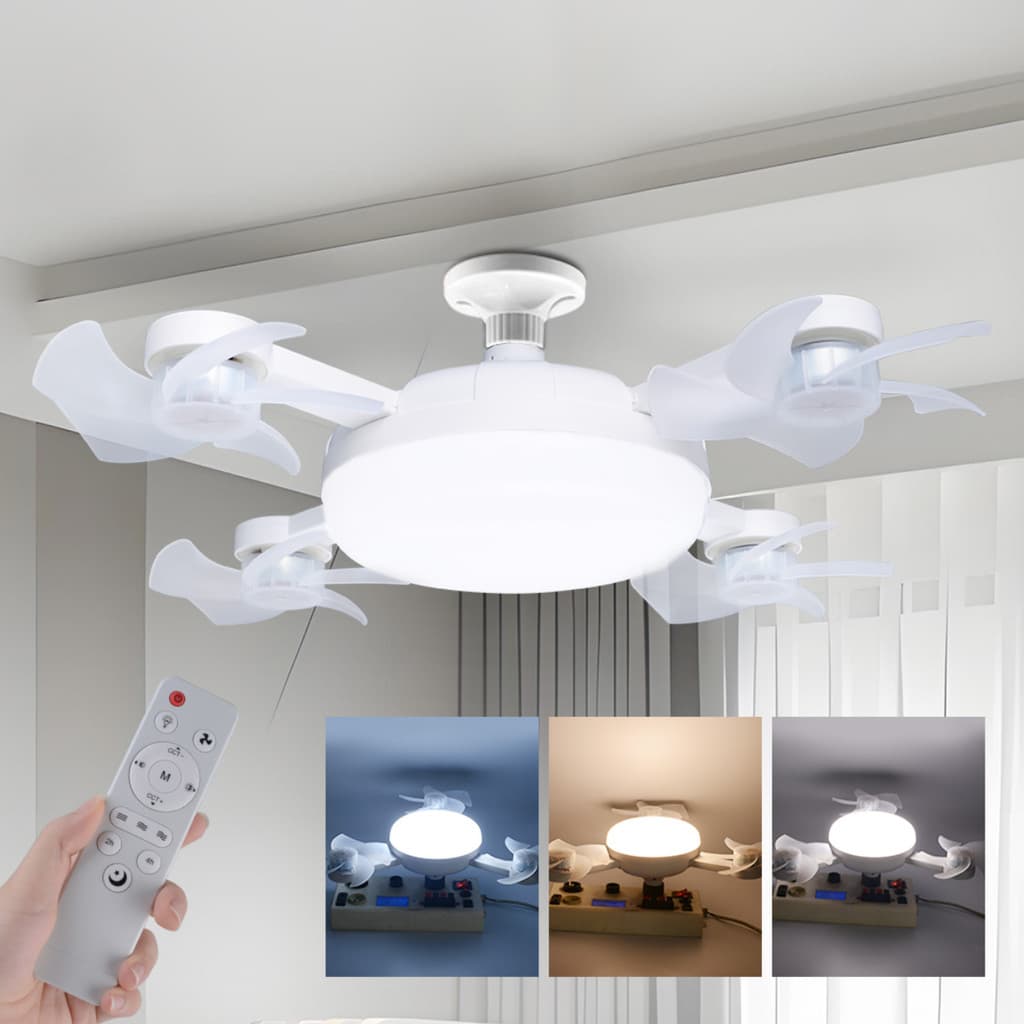 Ventilador De Teto Com Lâmpada Led Controle Remoto Silencioso 3 ou 4 Hélices 50w ou 60W de Potência