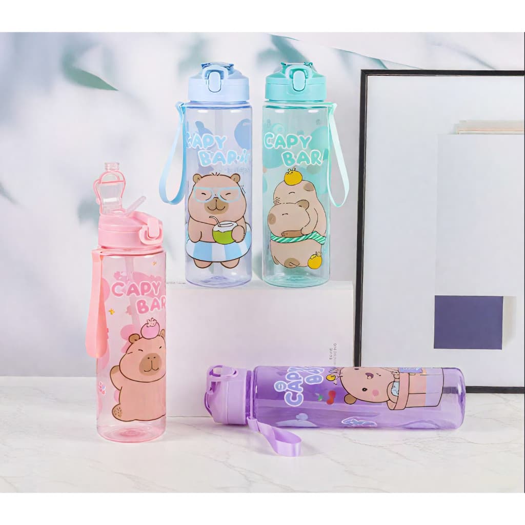 Garrafa de água infantil com canudo de 650ml/800ml com design de desenho animado