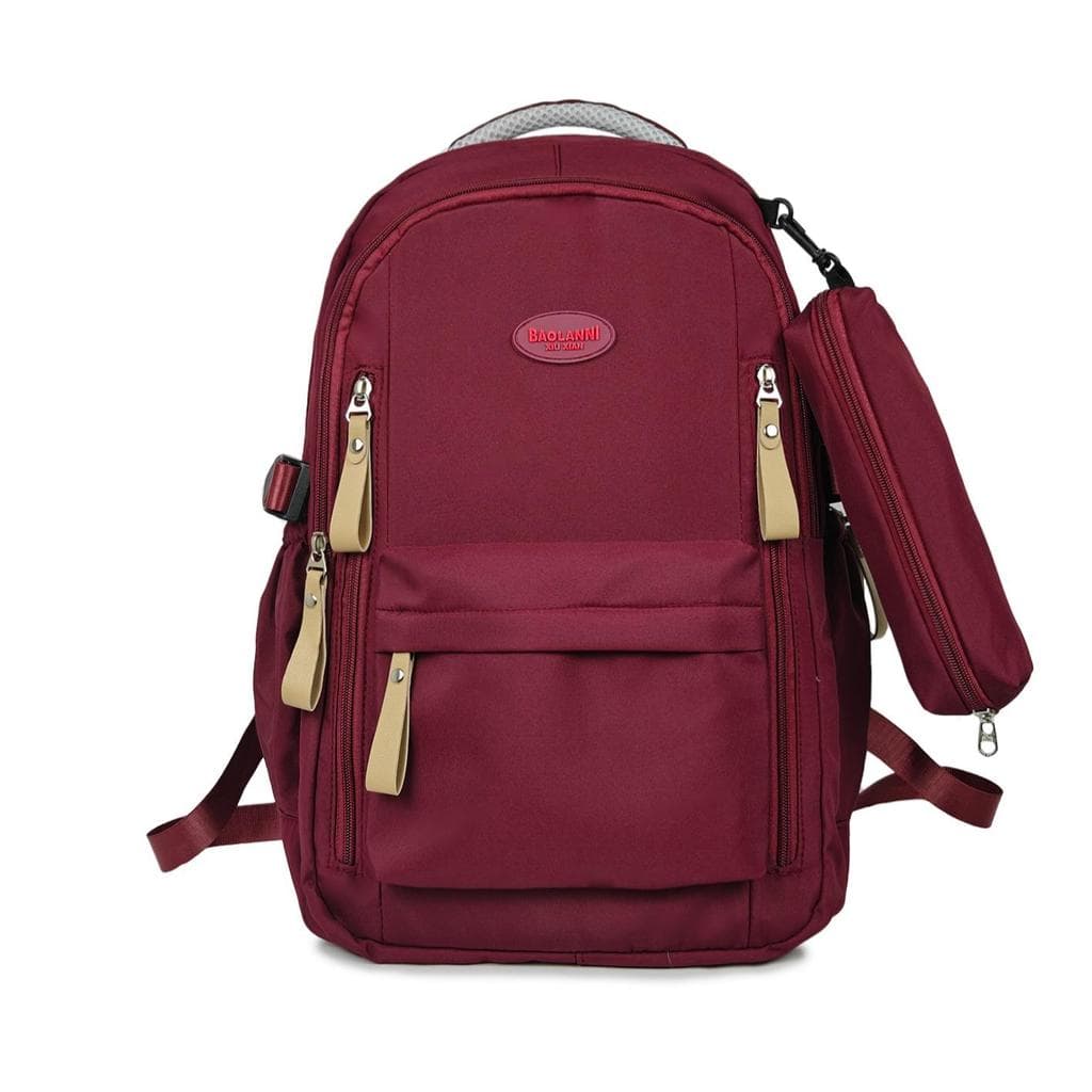 Mochila  estilosa com bolsa pequena lateral independente zíperes coloridos vários compartimentos