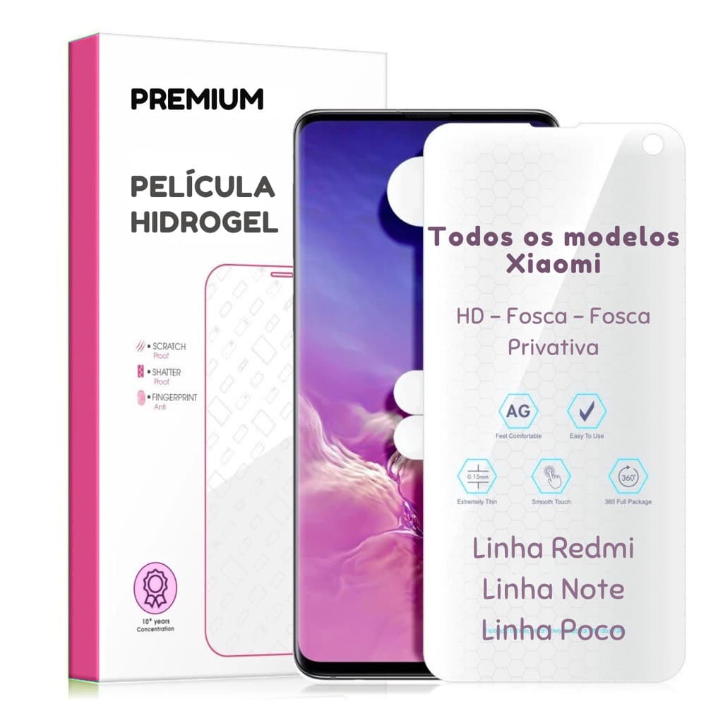 Pelicula Hidrogel Premium HD, Fosca, Privativa Para TODOS OS MODELOS XIAOMI Note 15 14 X7 M8 C85