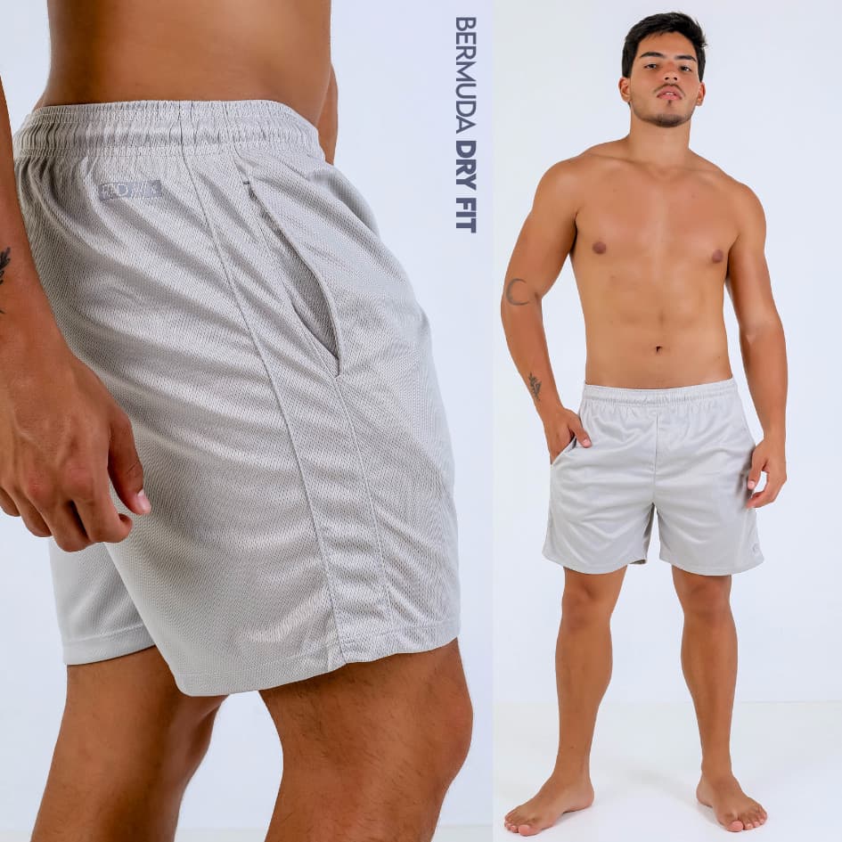 Bermuda Corrida Treino Calção Dry Fit Tecido Respirável Elástico Short Academia Cross Fitness Bolsos