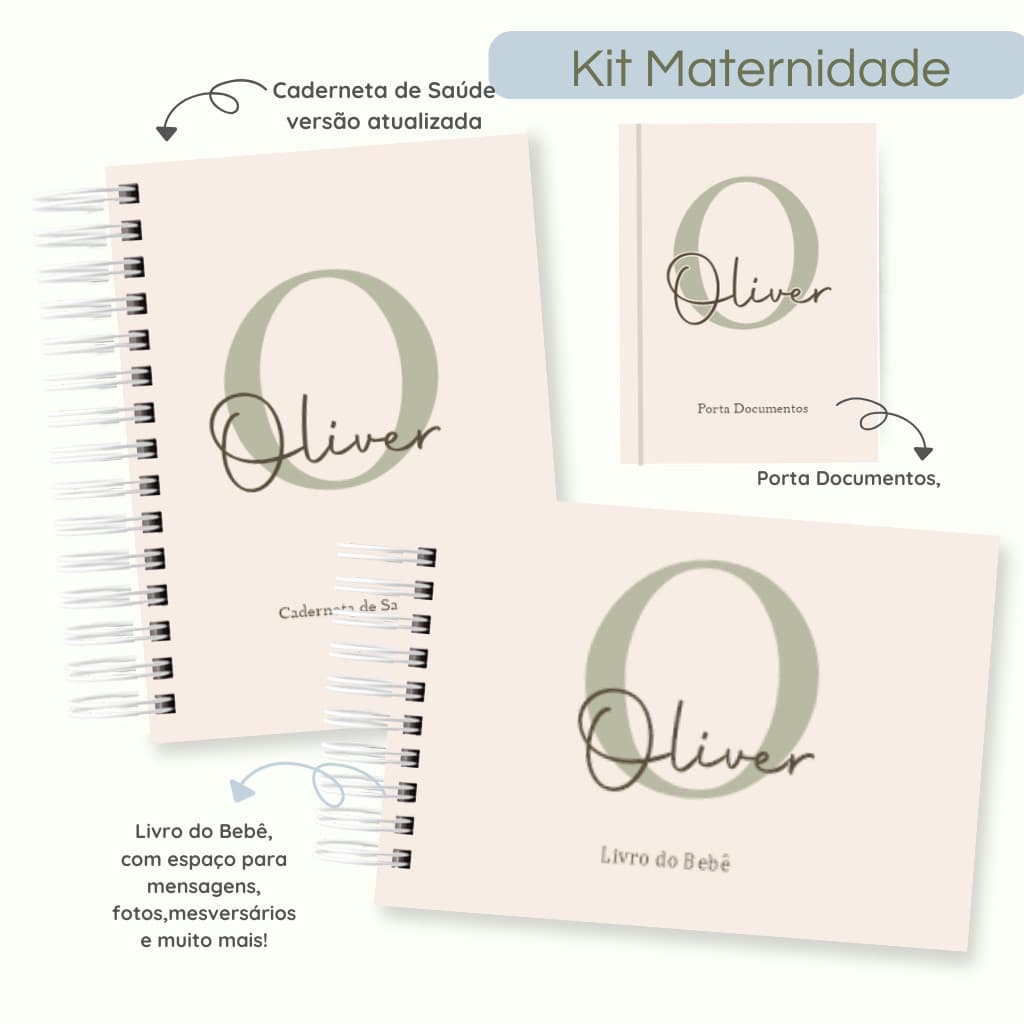 Kit Caderneta de Vacinação e Saúde /  Livro do Bebê / Porta documentos Clean Personalizado com nome