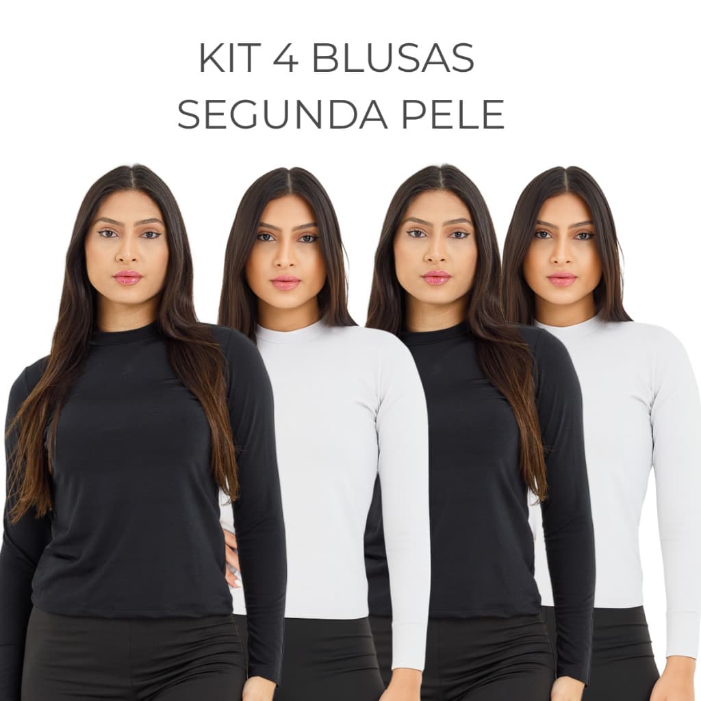KIT 4 Blusa Peluciada Térmica Feminina Segunda Pele P M G GG LOTE QUATRO