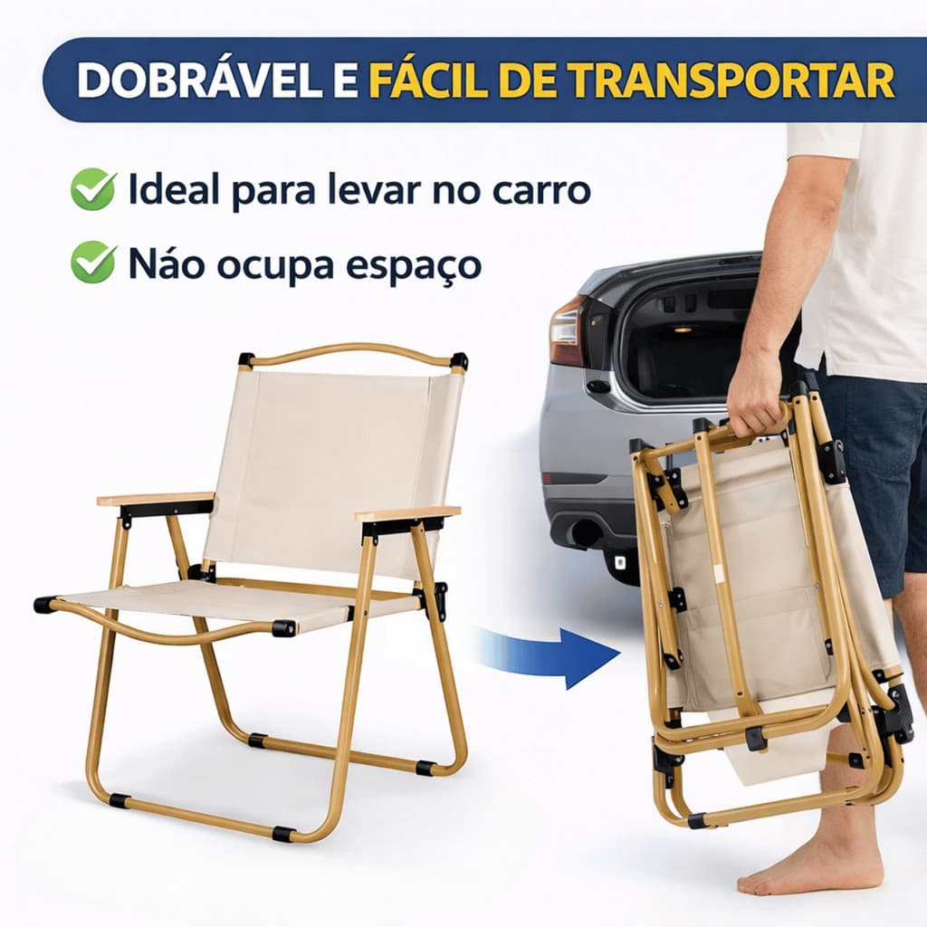 Cadeira de Camping Reforçada Dobrável Linha Premium Alto Padrão com Alça Fácil Transporte 77cm