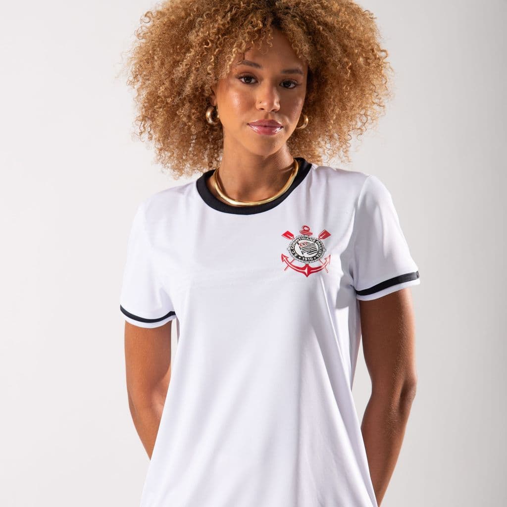 Camiseta Corinthians Feminina Licenciada Braziline Branca Camisa de Time Torcedora Casual Timão Original Premium