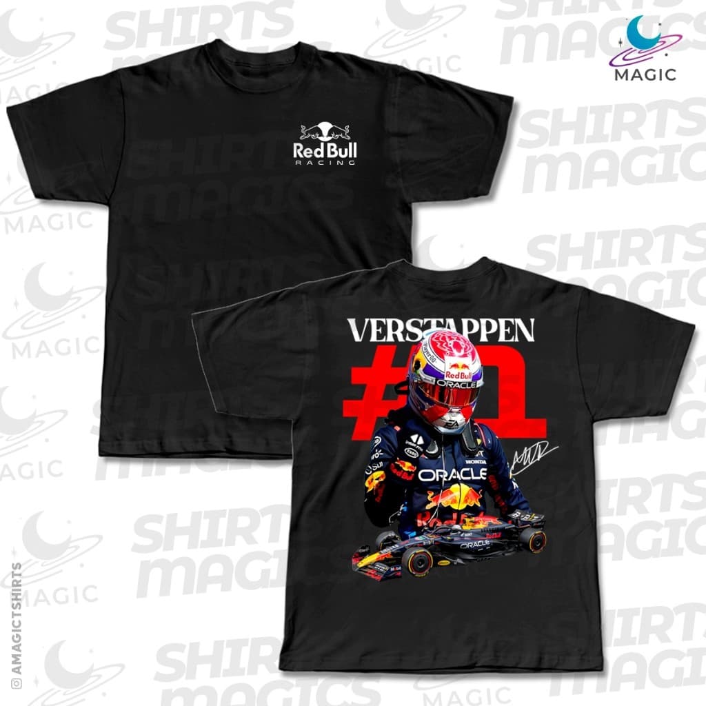 Camiseta Graphic tees #1 Max Verstappen Red Bull Racing F1 100% Algodão (FRENTE E VERSO)