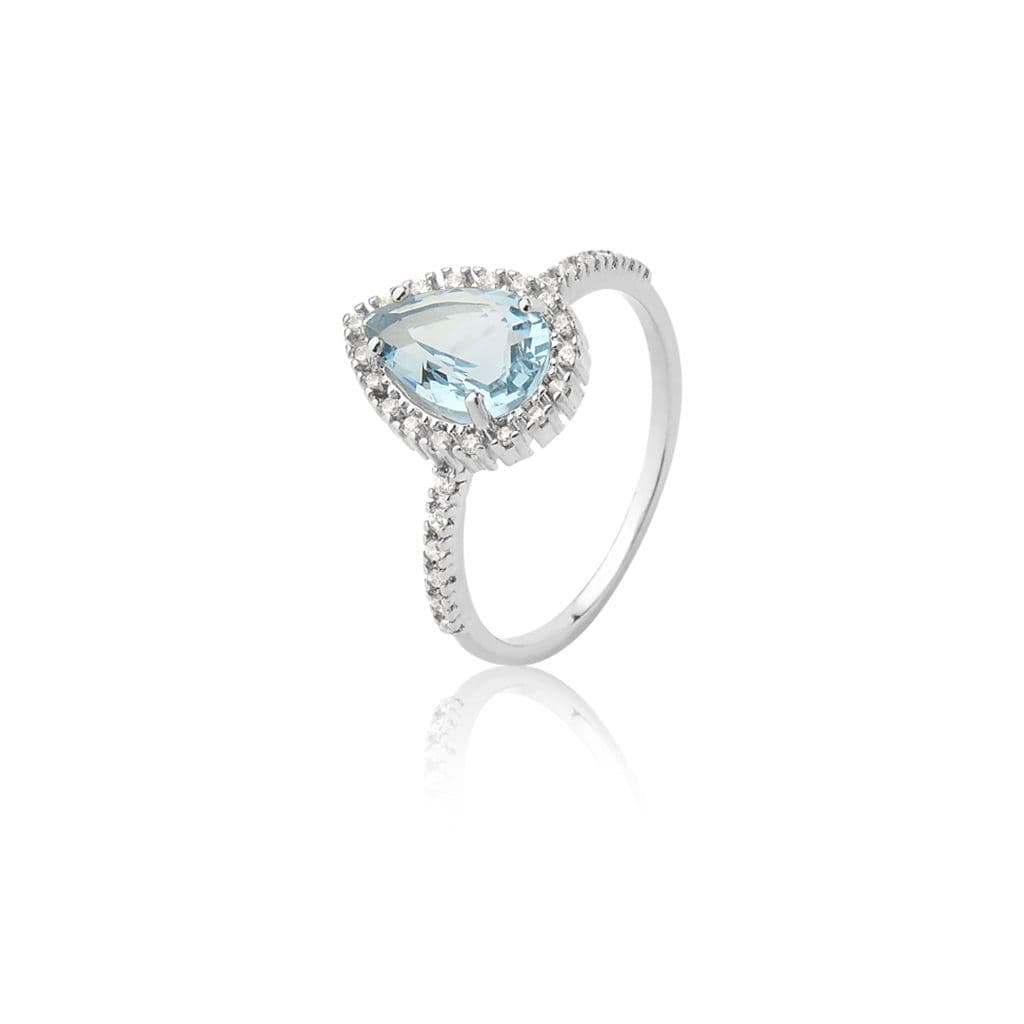 Anel Feminino Gota Prata 925 Pedra 7x10mm Zircônia Branca Cravejada Delicado Elegante Hipoalergênico