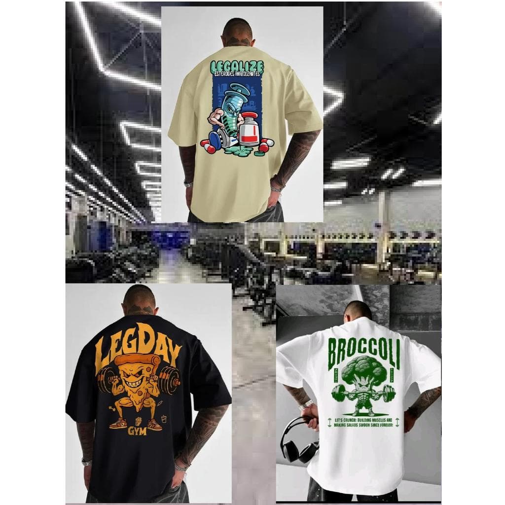 Camiseta Algodão Premium Streetwear Casual kit 3 Camisetas  Legalize Broccoli Leg Day Academia