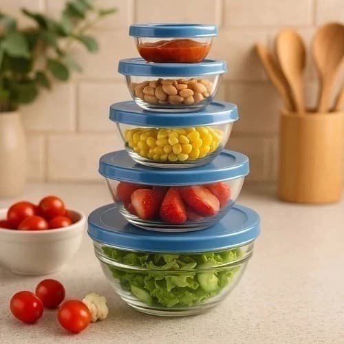 Kit 5 Potes Vidro Tampa Tigelas Condimentos Frutas Alimentos Cor Sortida Cozinha Armazenar