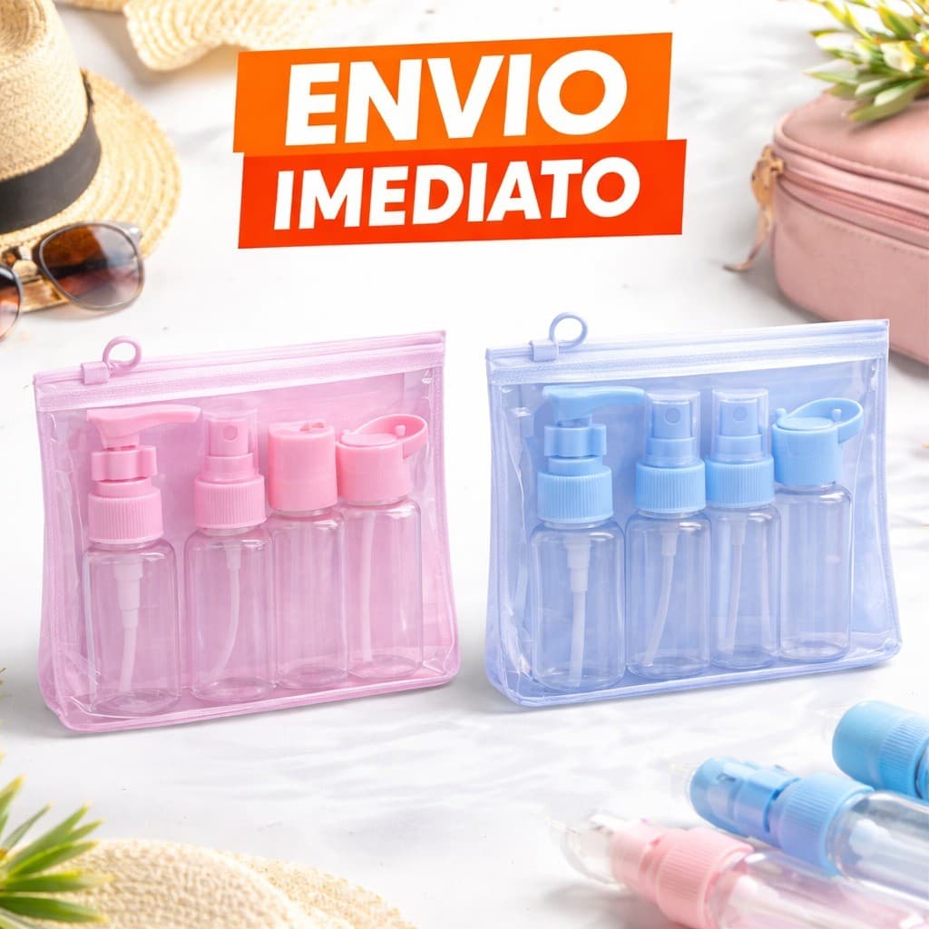 Kit 4 Potes Viagem Nécessaire Organizador Transparente Colorido Premium