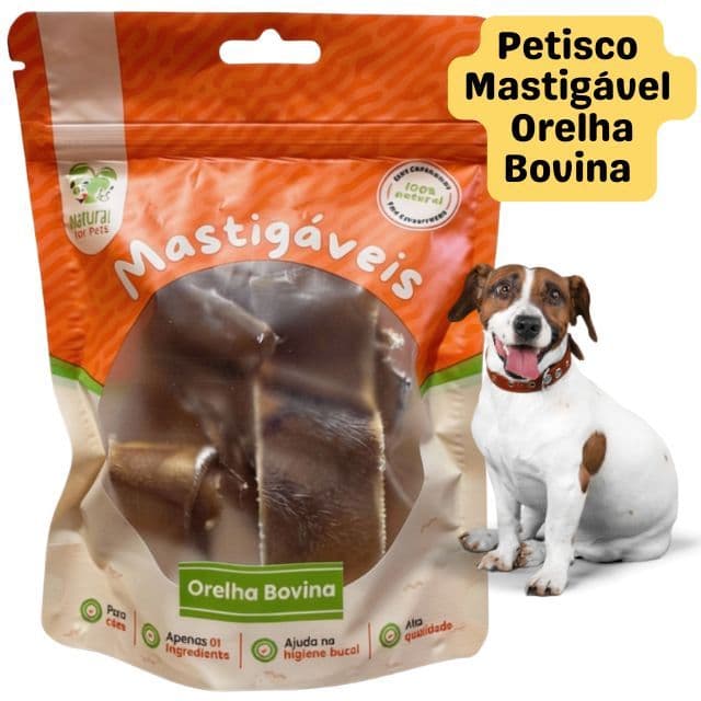 Petisco Mastigável Orelha Bovina 100% Natural para Cães