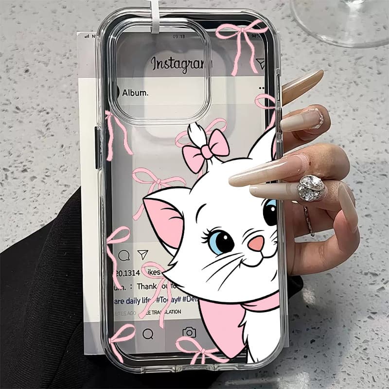 Capa Capinha Transparente 3IN1 Para iPhone 13 12 11 14 Plus 15 Pro max 16 Pro max 17 17Air Gato Rosa Soul