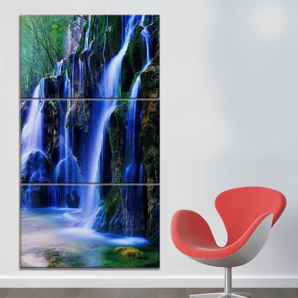 Quadros Decorativos Vertical 3 Peças 30 X 20 Cachoeira Cascata