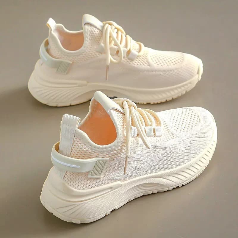 Inverno malha tênis feminino 2025 novo estilo leve correndo Casual absorção de choque sola macia Putian coco papai sapat