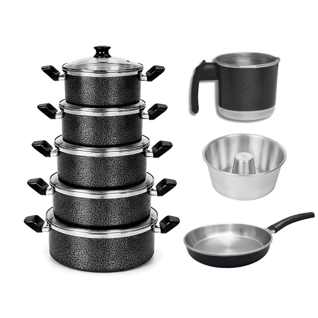 Kit Jogo de Panelas 6 peças Alumínio Tampa de Vidro