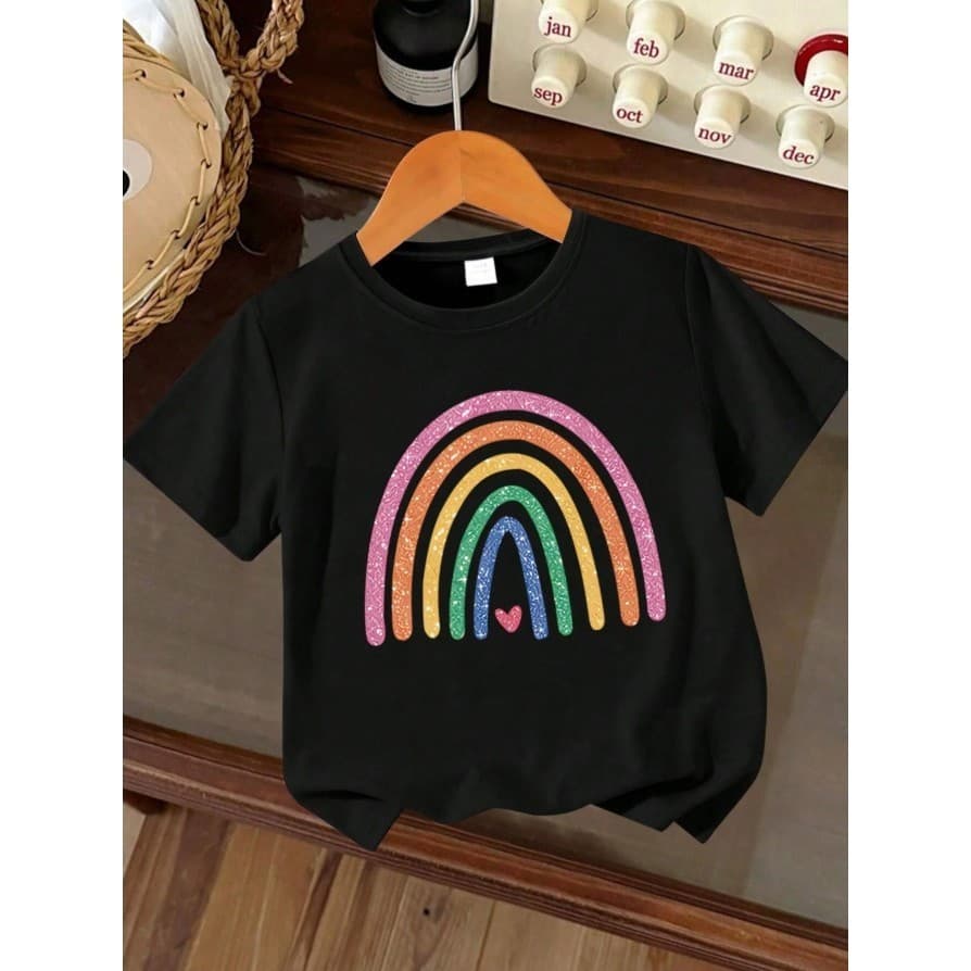 Camiseta Camisa Infantil Adulto Arco Íris Colorida De Meninas Algodão Básica Marca Qualidade