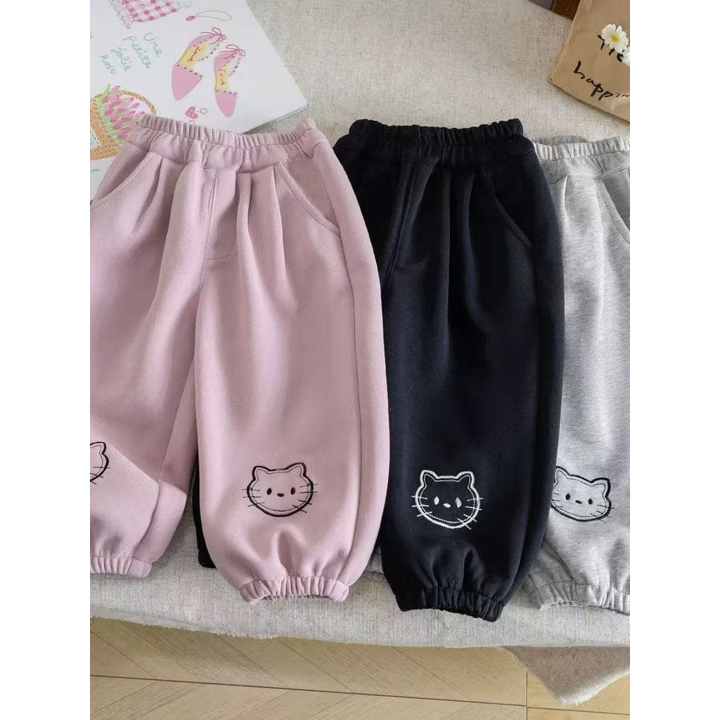 Meninas 2026 primavera novo estilo bonito dos desenhos animados gato calças exterior Wear feminino bebê esportes forro d