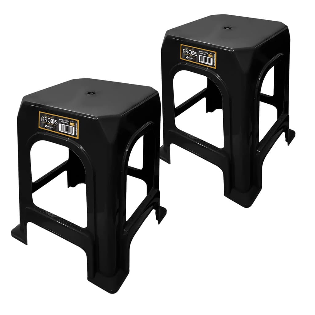 Kit 02 Banquetas Banquinhos Plástico Preto – Suporta Até 120kg