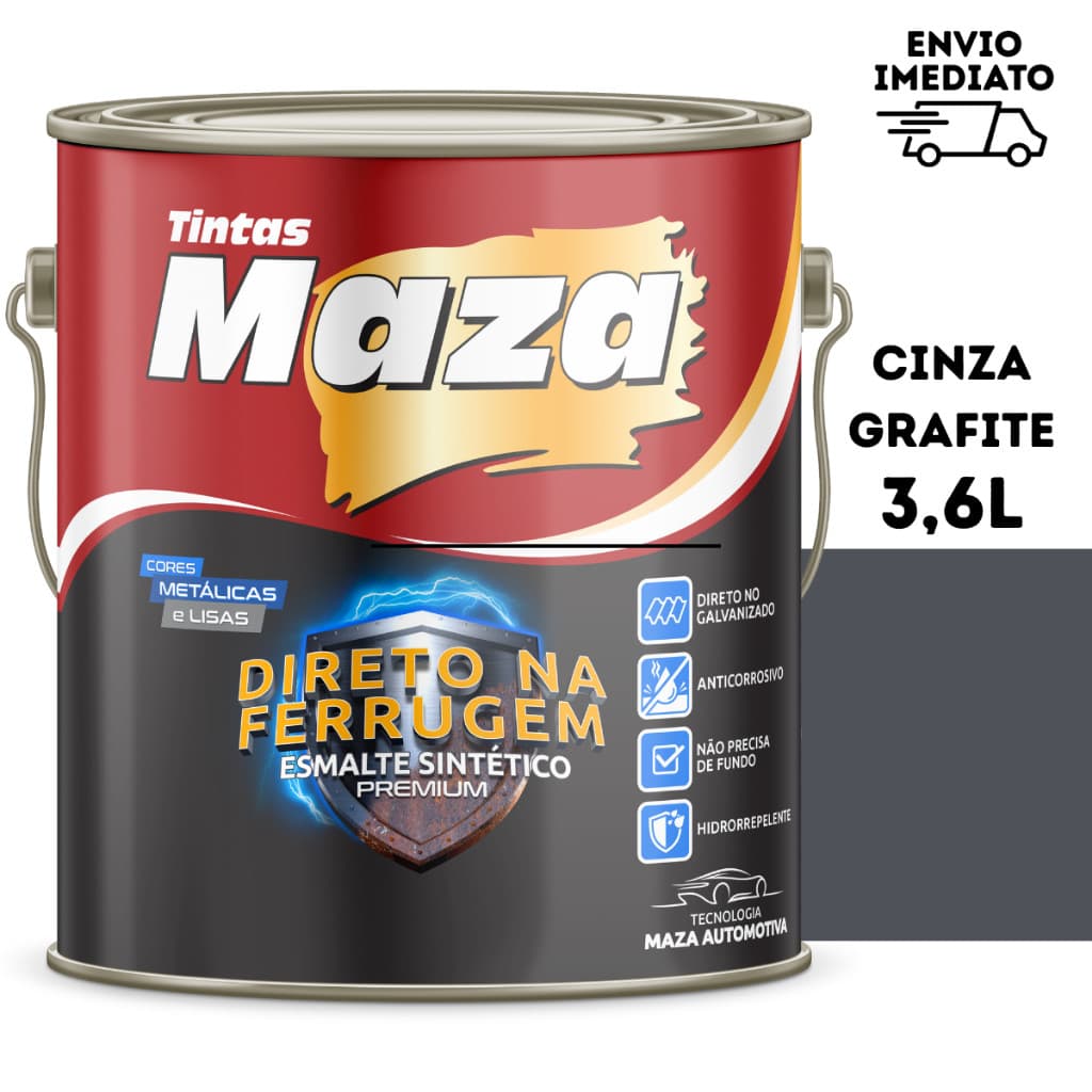 Tinta Esmalte Direto na Ferrugem 3,6 Litros Maza Cores Lisas e Metalicas - Cor Cinza Grafite